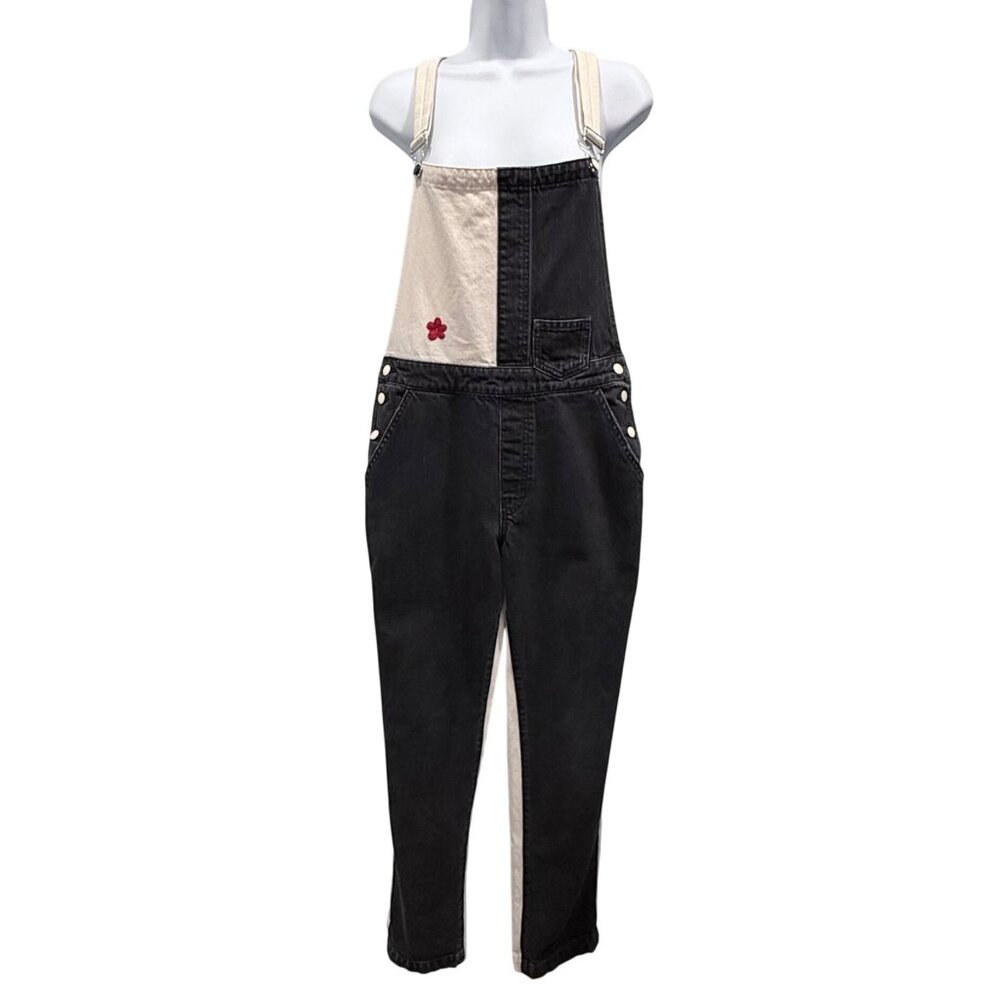 Vtg 90s Y2k Guess Jeans Colorblock Black Cream Denim Overalls Rare Womens 29